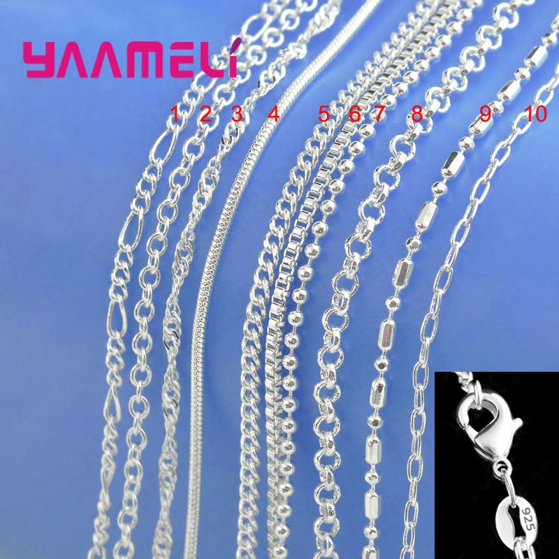 100-Authentic-Genuine-925-Sterling-Silver-Link-Chain-Necklace-with-Lobster-Clasps-fit-Men-Women-Pendant