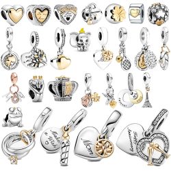 2022 New 925 Sterling Silver Bead Golden Heart-Shaped Lock Birthday Candle Charm Fit Original Pa ...