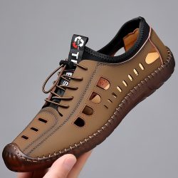 2023 Summer Men’s Casual Sandals Fashion Hollow Out Breathable Shoes Flat Business Soft Bo ...