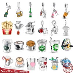 925 Sterling Silver Coffee Red Wine Coffee Glass Maker champagne Charm bead Fit Original Pandora ...