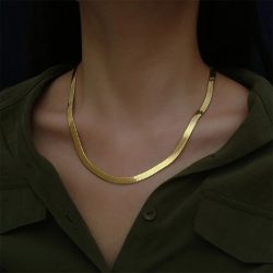 925 Sterling silver 18K Gold 4MM Flat chain Necklace for Women Luxury Fine Jewelry wedding gift  ...