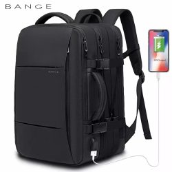 BANGE Travel Backpack Men Business Backpack School Expandable USB Bag Large Capacity 17.3 Laptop ...