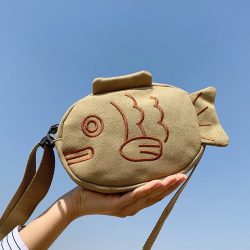 Cute Canvas Messenger Bag Embroidery Fish Shape Torebka Listonoszka Portable Zippered Small Purs ...