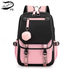 Fengdong large school bags for teenage girls USB port canvas schoolbag student book bag fashion  ...