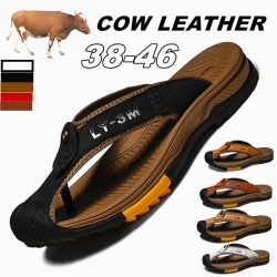 Genuine Cow Leather Shoes Men Sandals Mens Flip Flops Men’s Casual Shoes Classic Massage B ...