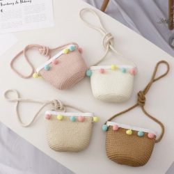 Handmade Summer Children Girls Shoulder Bag Daisy Flower Straw Messenger Bag Kids Keys Coin Purs ...