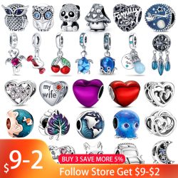 Hot Sale Charms Fit Pandora 925 Original Bracelet 925 Silver Owl With Blue Zircon Red Heart Char ...