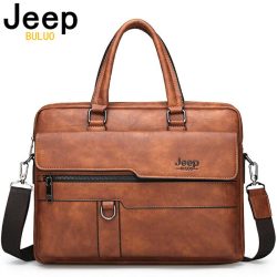 JEEP BULUO Brand Man Business Briefcase Bag Split Leather High Quality Men office Bags For 14 in ...