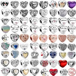 NEW 925 Sterling Silver Angel Mom Family Love Heart series Beads Fit Original Pandora Charms Bra ...
