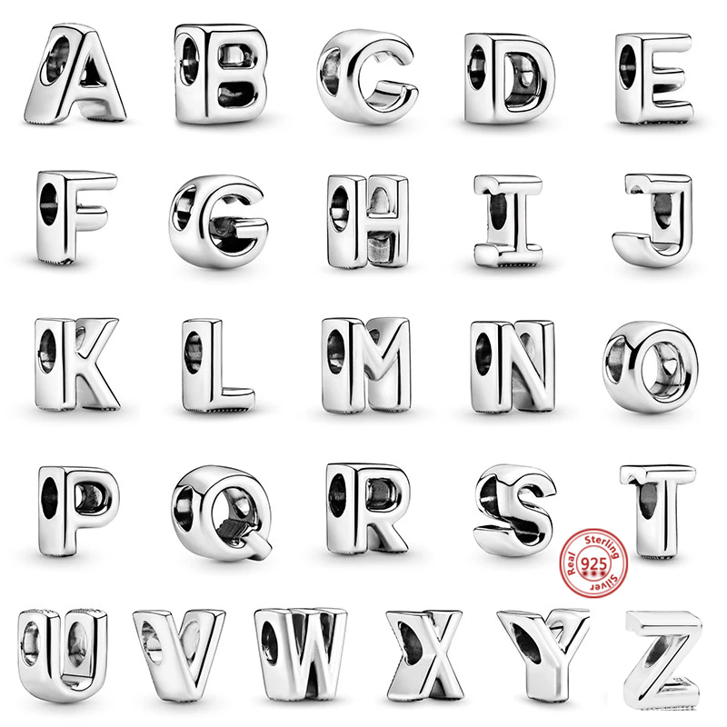 New-100-Real-925-Sterling-Silver-Letter-Alphabet-A-Z-Charm-Beads-Fit-Original-Pandora-Charms