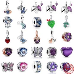 New 925 Sterling Silver Butterfly Swallow Cactus Clover Chameleon Dangle Beads Fit Original Pand ...