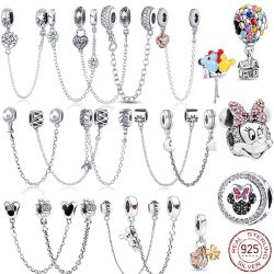 New 925 Sterling Silver Safety Chain Romantic Flowers Balloon Charms Bead Fit Original Pandora B ...
