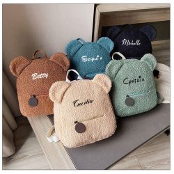 Personalised Womens Girls Cute Bear Pattern Backpack Plush Toddler Backpack for girls Custom Nam ...