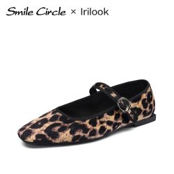 【Smile Circle × Irilook】Velvet Mary Jane Ballet Flats Women Shoes Leopard Print Comfortable So ...