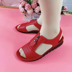 Summer Shoes for Women Sandals Pu Leather Comfort Mother Shoes Zipper Flat Solid Color Plus Size ...