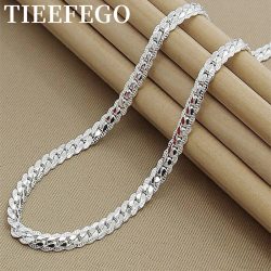 TIEEFEGO 925 Sterling Silver 6mm Side Chain 8/18/20/22/24 Inch Necklace For Woman Men Fashion We ...